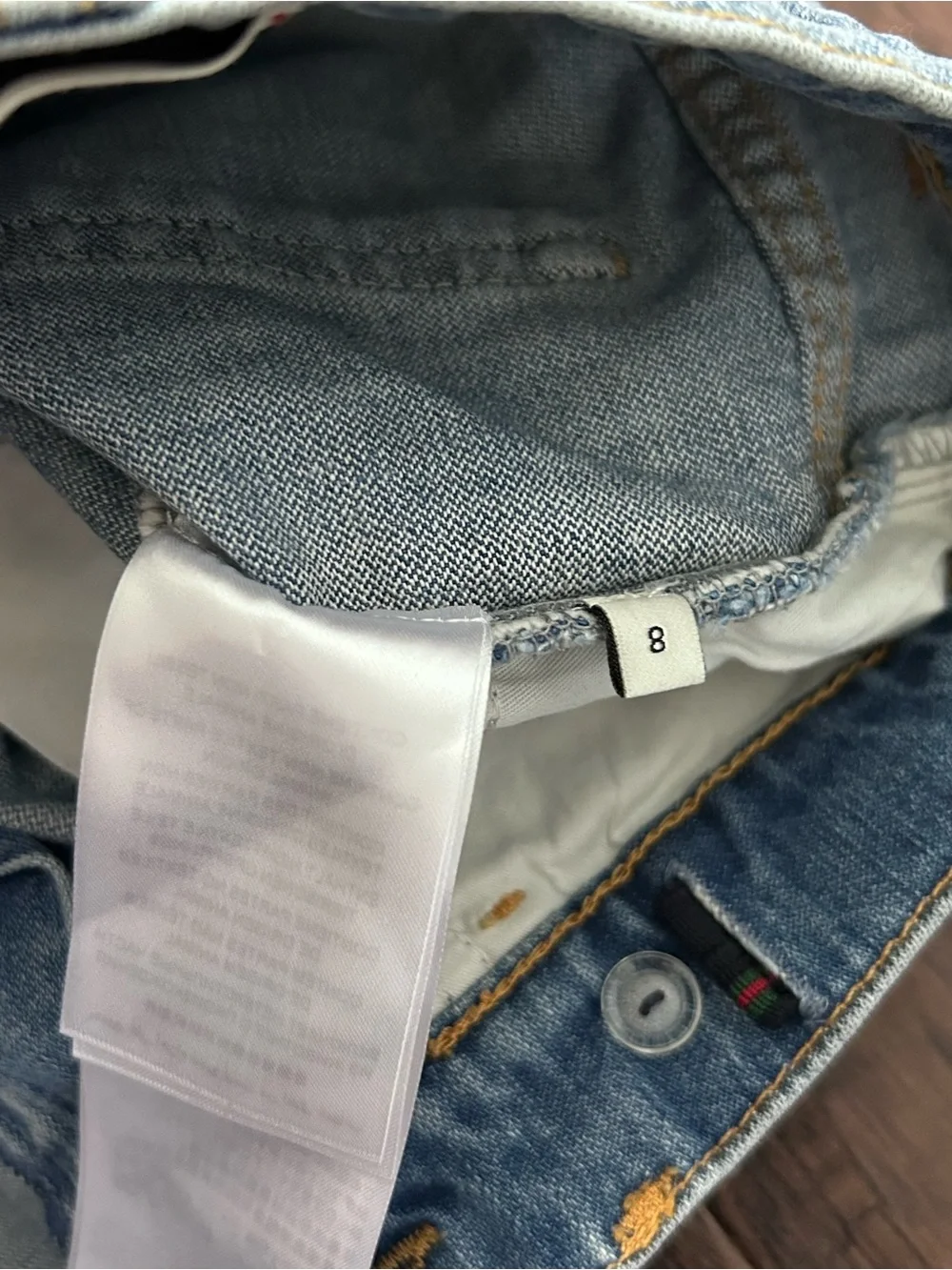 Gucci Light Blue Denim Jeans with Tan Leather Patch